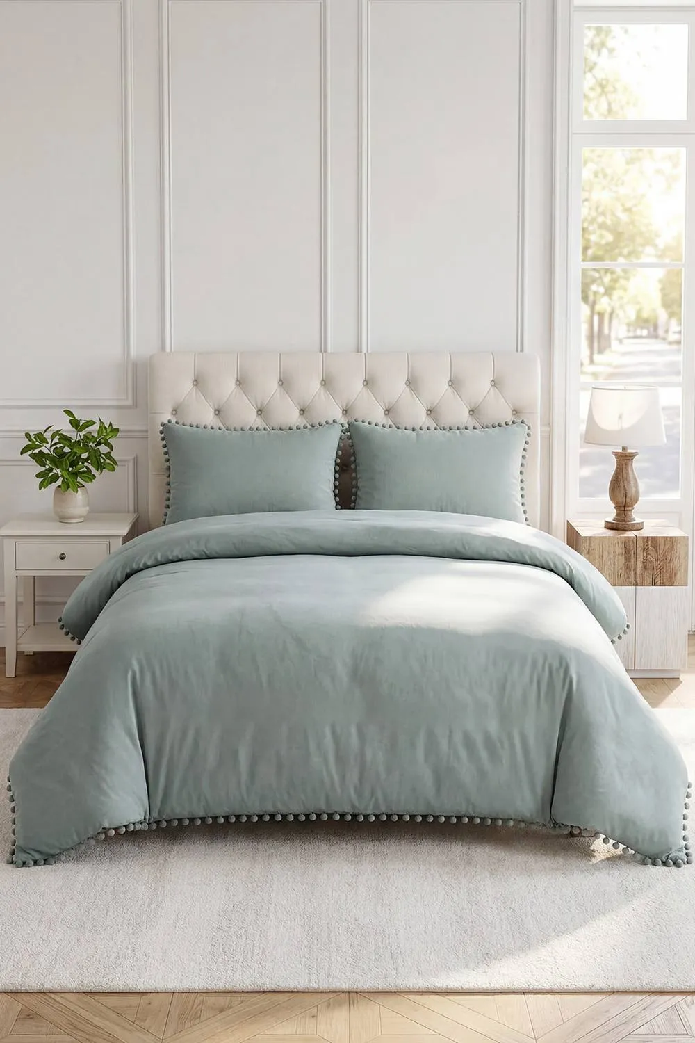 Solid Color Double Bedding 3Pcs Complete Set in Green