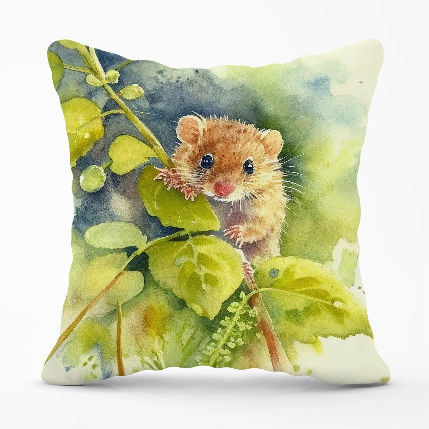 Warren Reed - Designer Dormouse Watercolour Outdoor Cushion in Brown
