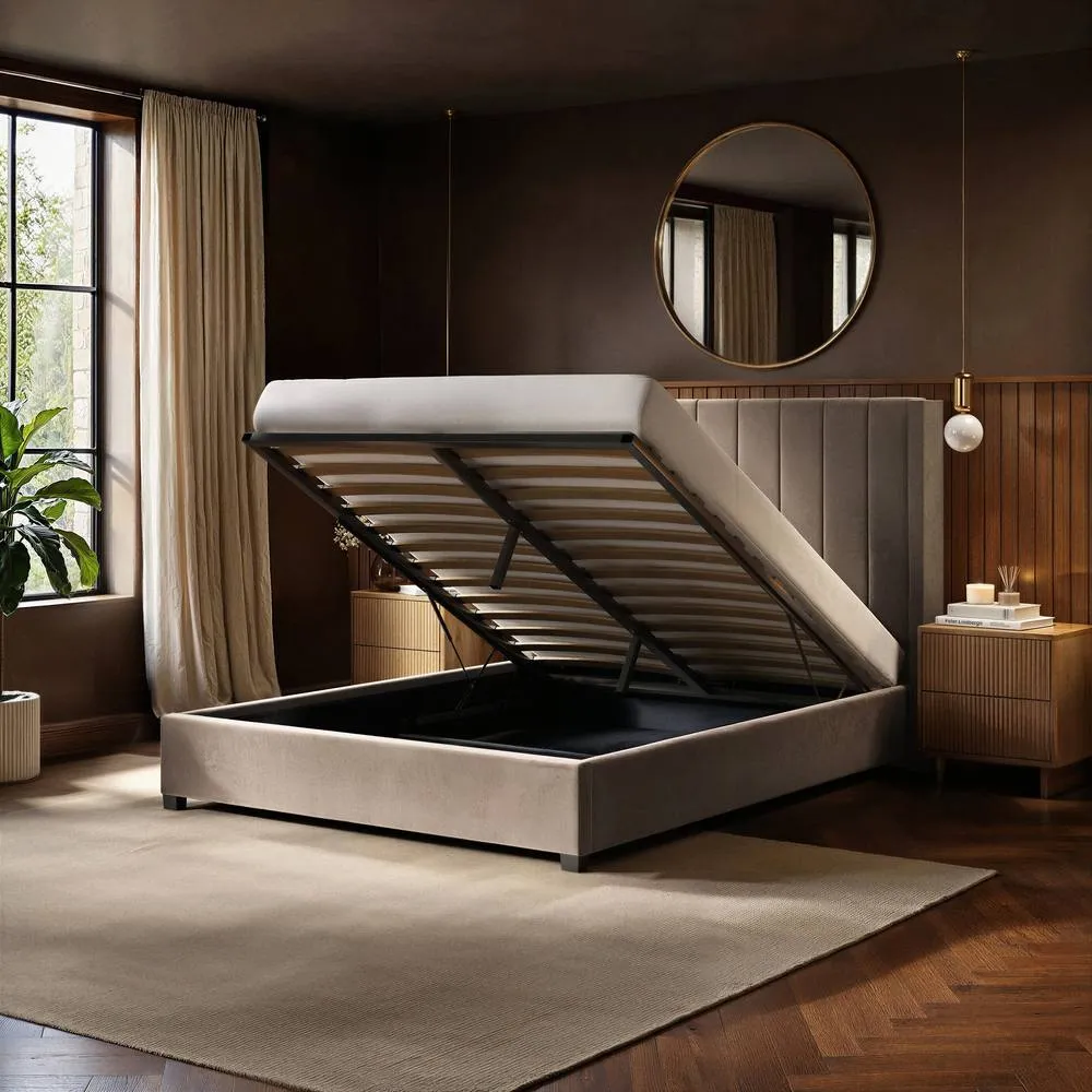 Flair Tiggy Ottoman Bed with Winged Headboard Beige Velvet 2