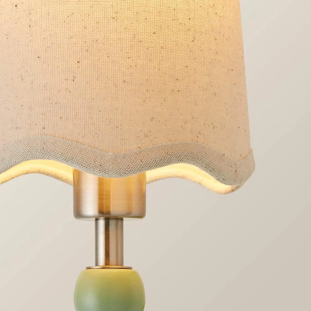 ValueLights Bobbins Pastel Bobble Wall Light & Natural Linen Trim Lamp Shade in Pale Green 4