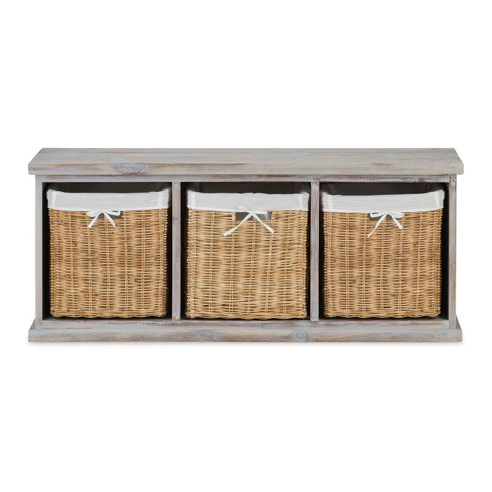 Statement Furniture Tetbury 3 Natural Wicker Basket Hallway Bench in Acacia Wood in Brown 3