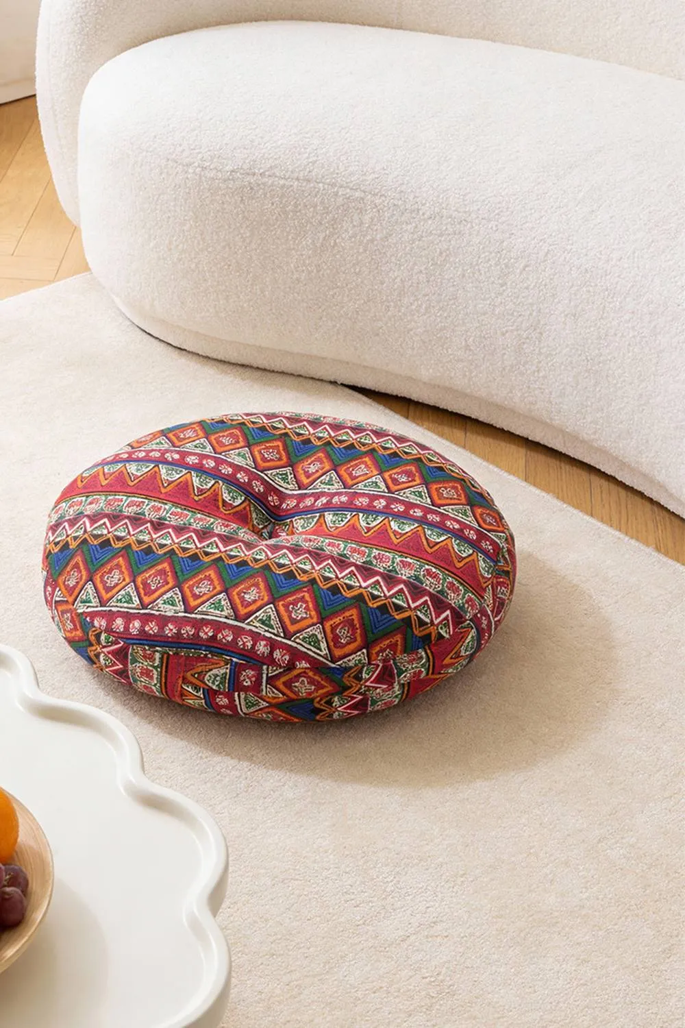 Living and Home Bohemian Style Detachable Round Floor Cushion in Red