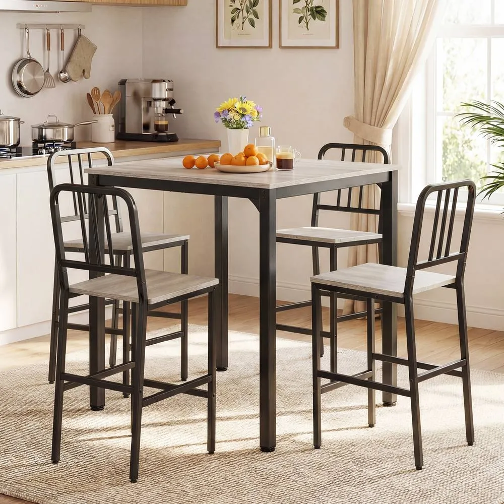 Costway Counter Height Dining Table Set 5PCS Kitchen Bar Table & Chairs Set in Grey