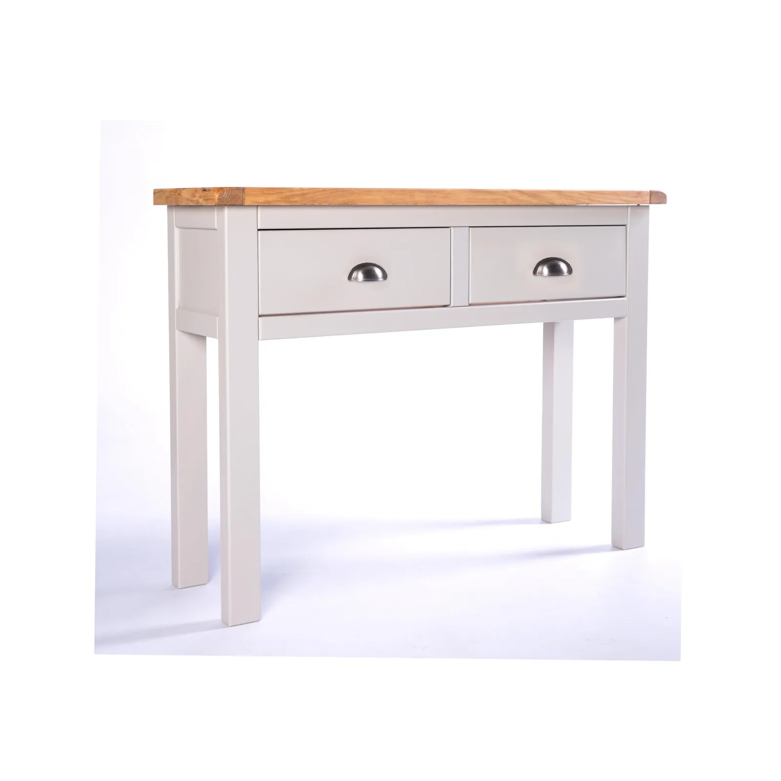 Cabinet Bits Argenta Light Grey 2 Drawer Console Table Satin Chrome Cup 3