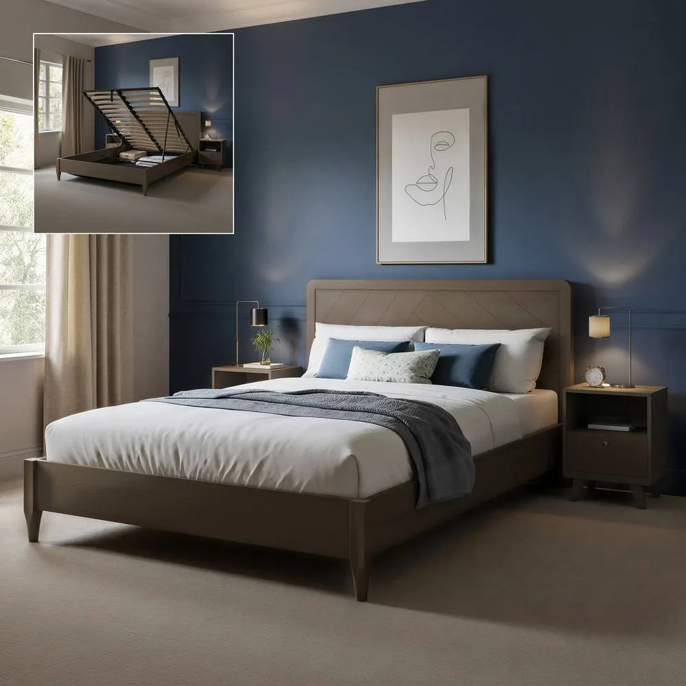 X Rocker Clara Wooden Shadow Ottoman Bed Frame - Dark Oak in Brown 1