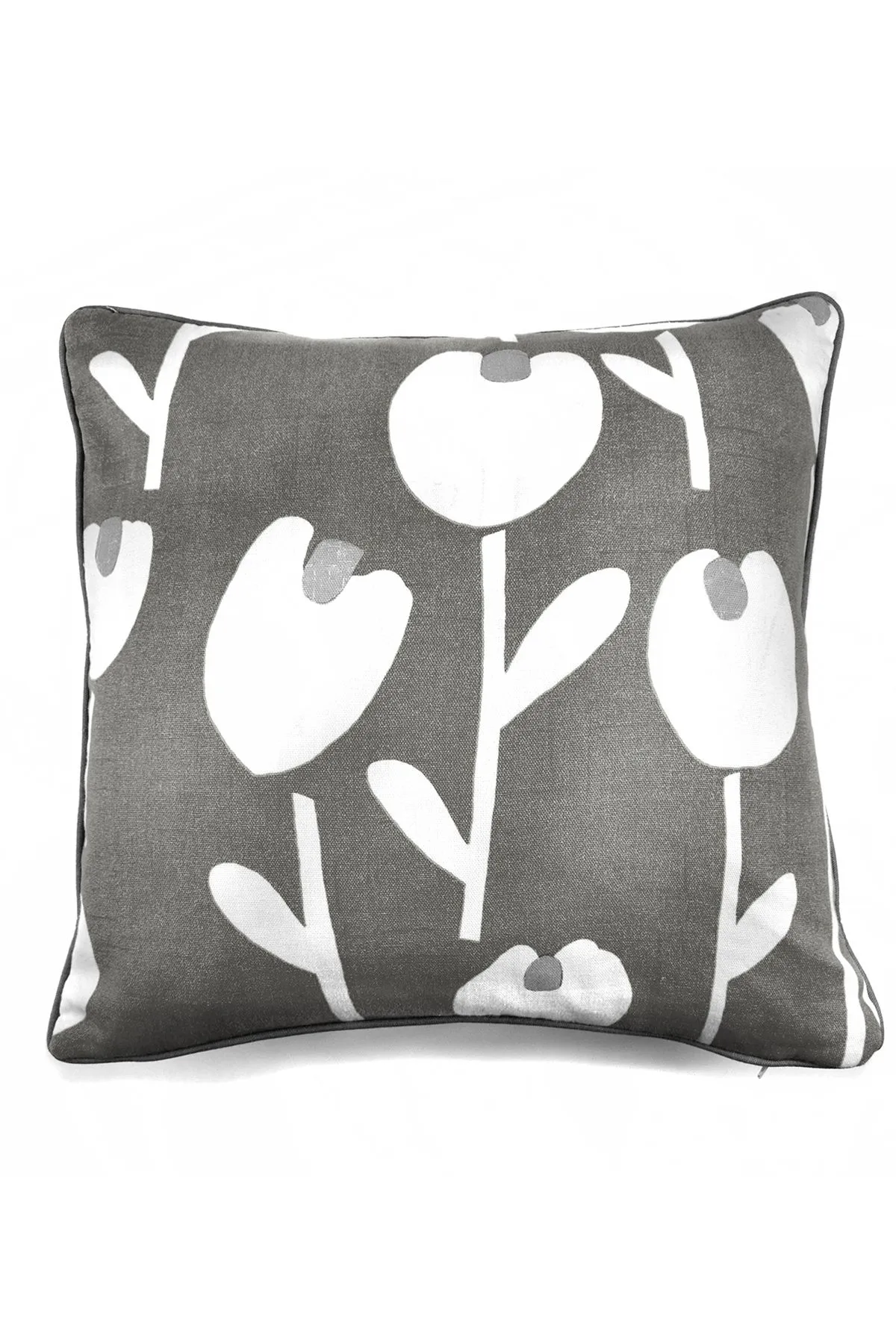 Fusion 'Alabar' 100% Cotton floral Silhouette Print Filled Cushion in Grey