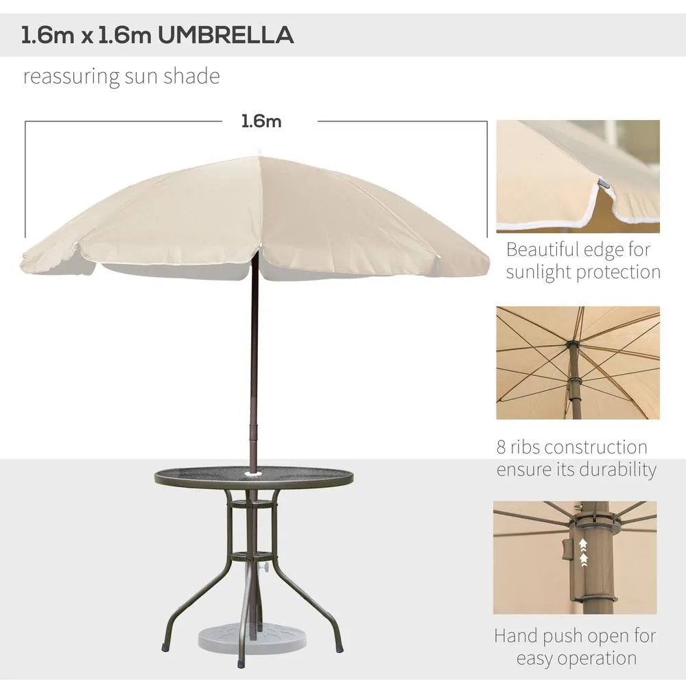 OUTSUNNY 6 Piece Patio Dining Set with Garden Umbrella 4 Folding Chairs in Beige 6