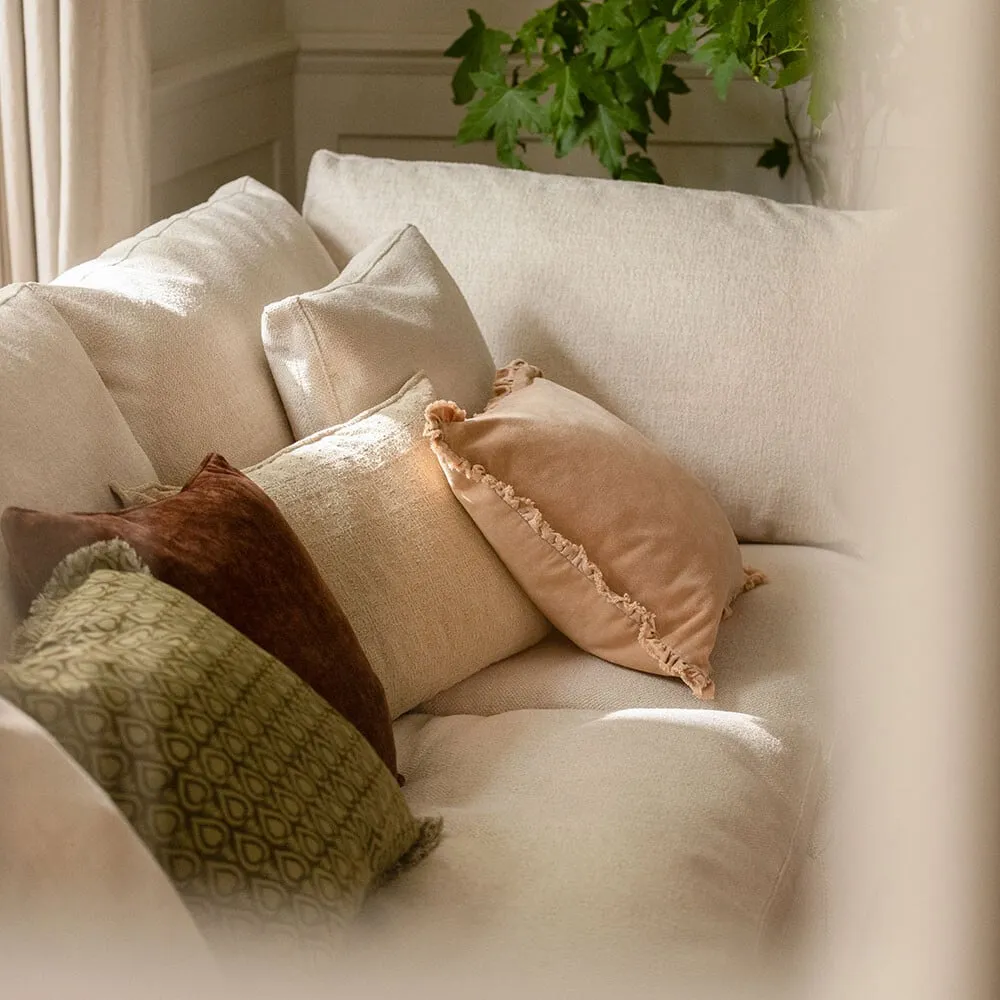 Apricot Muted Ruffled Cushion, Square, Orange Cotton | Barker & Stonehouse 3