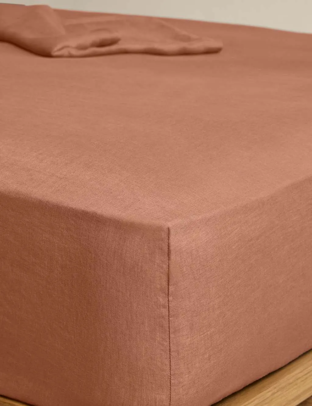 M&S Pure Linen Deep Fitted Sheet Dark Camel