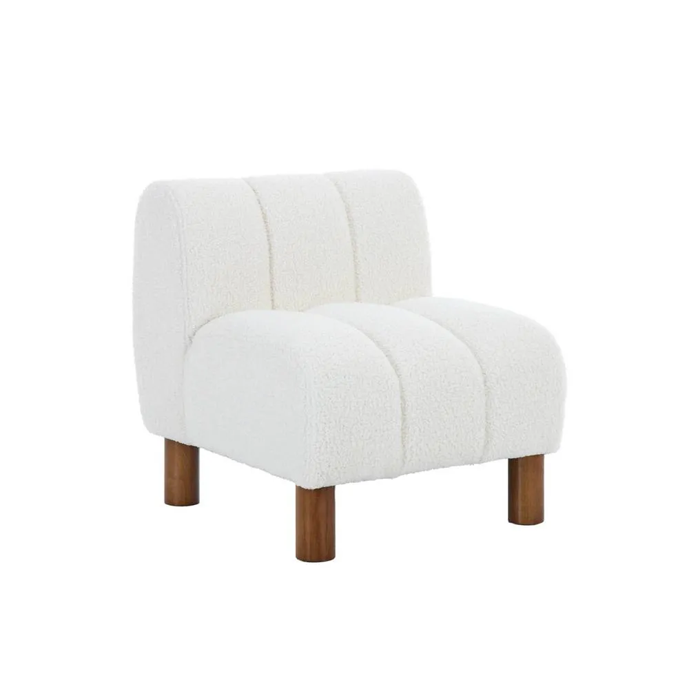 sweeek Children's armchair with rounded legs in rubberwood & boucle fabric in White 2
