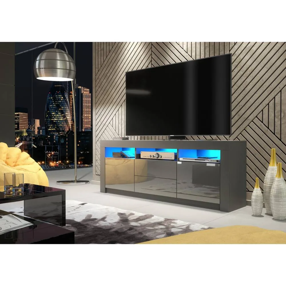 Creative Furniture Shine TV Unit 160cm - Dark Grey with Gloss Doors & LED Lights 6