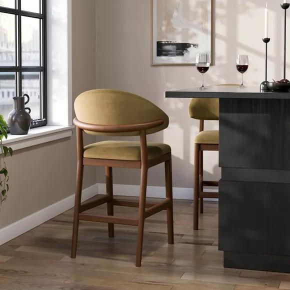 Hugh Dark Stained Counter Height Bar Stool, Velvet 2