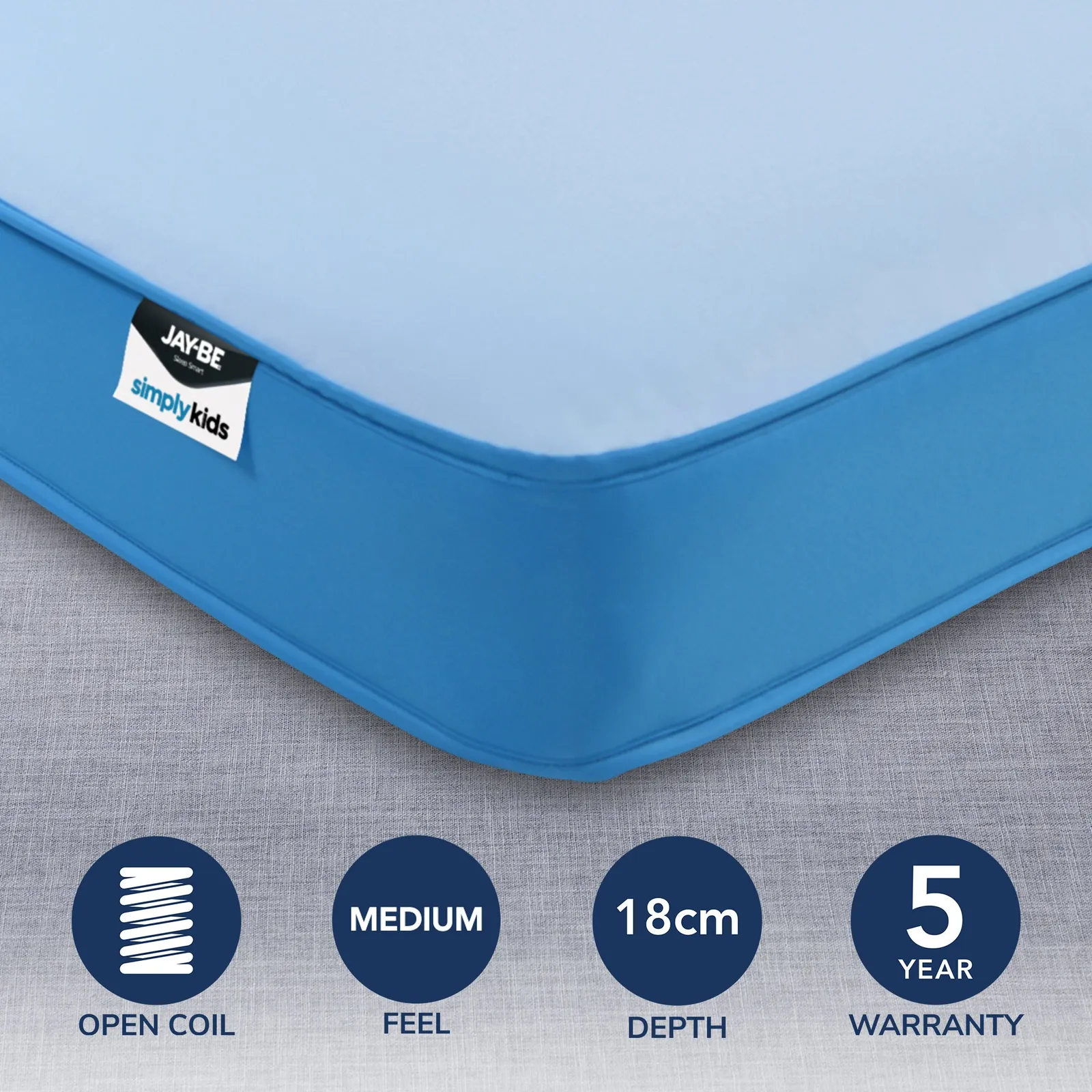 JayBe Simply Kids Medium Waterproof Foam Free Open Coil Mattress Blue