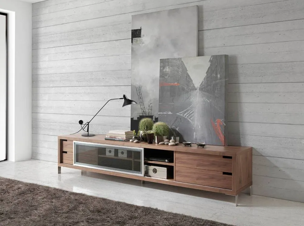 Angel Cerda Walnut Veneer TV Stand with Chromed Stainless Steel in Brown 6