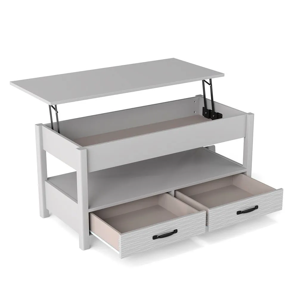 Costway Farmhouse Accent Table Lift Top Coffee Table with Storage in Grey 3