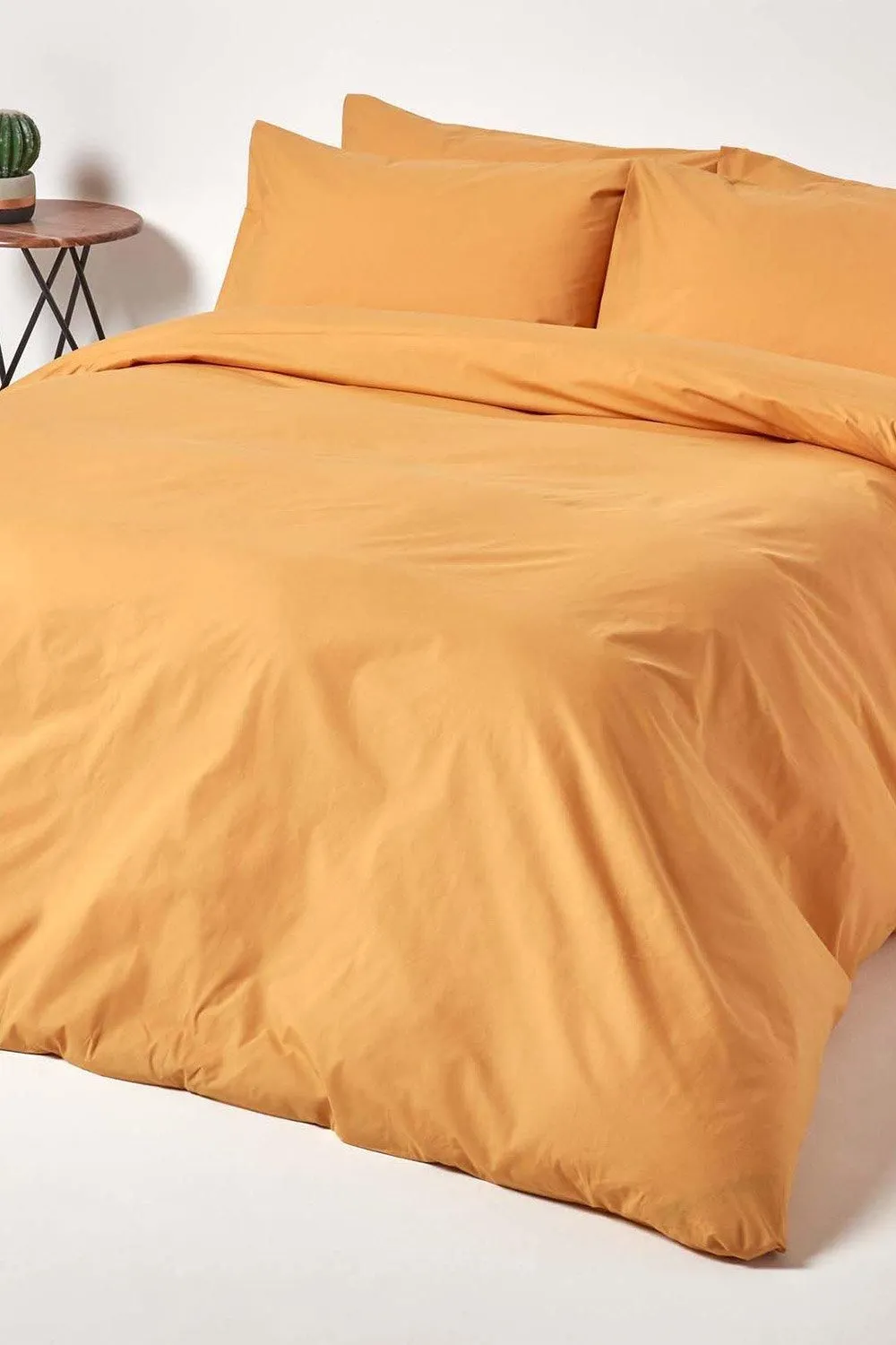 Homescapes Egyptian Cotton Duvet Cover with Pillowcase, 200 TC in Mustard 2