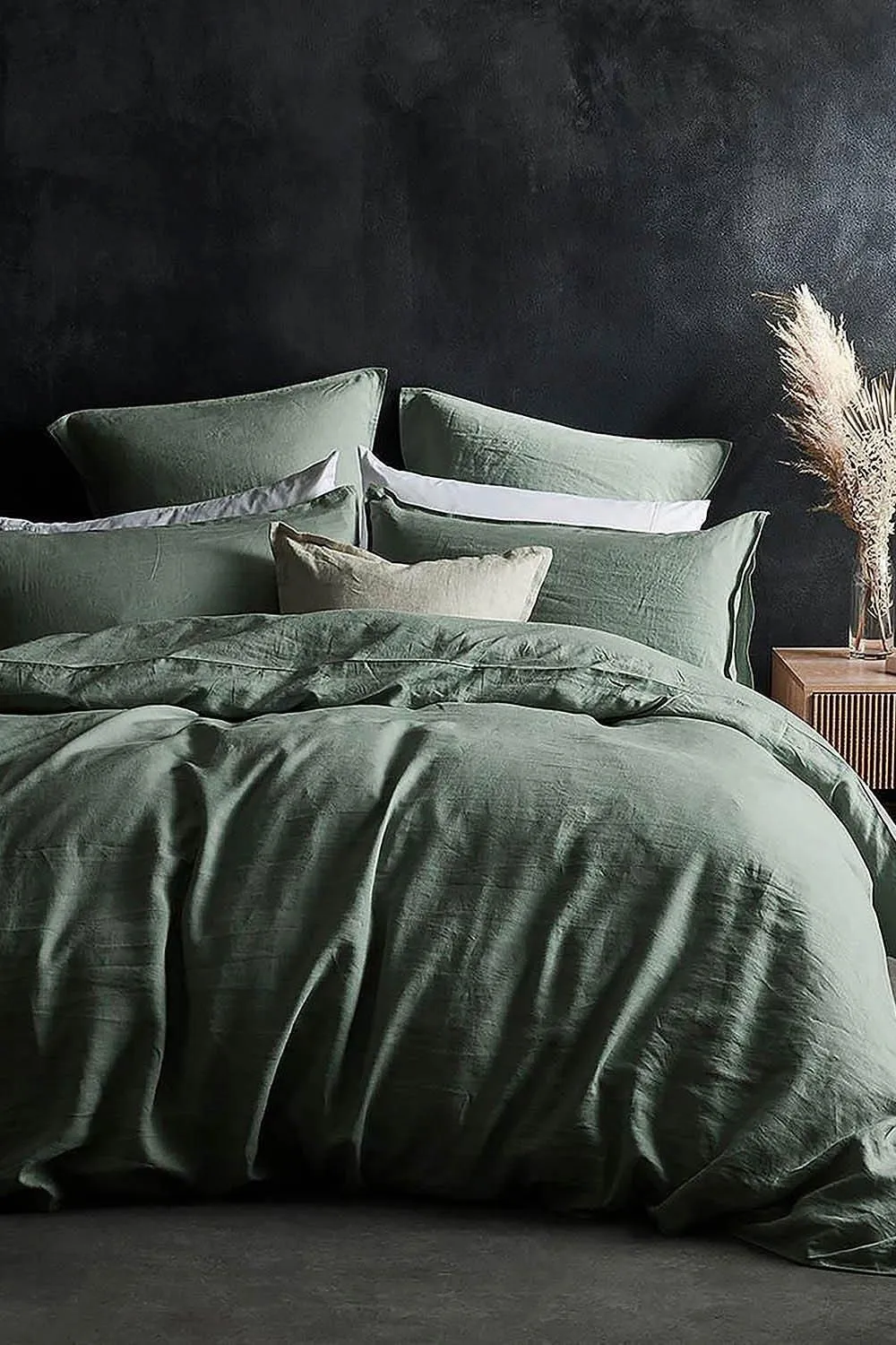Lazy Linen 'Pure Washed Linen' Duvet Cover in Green