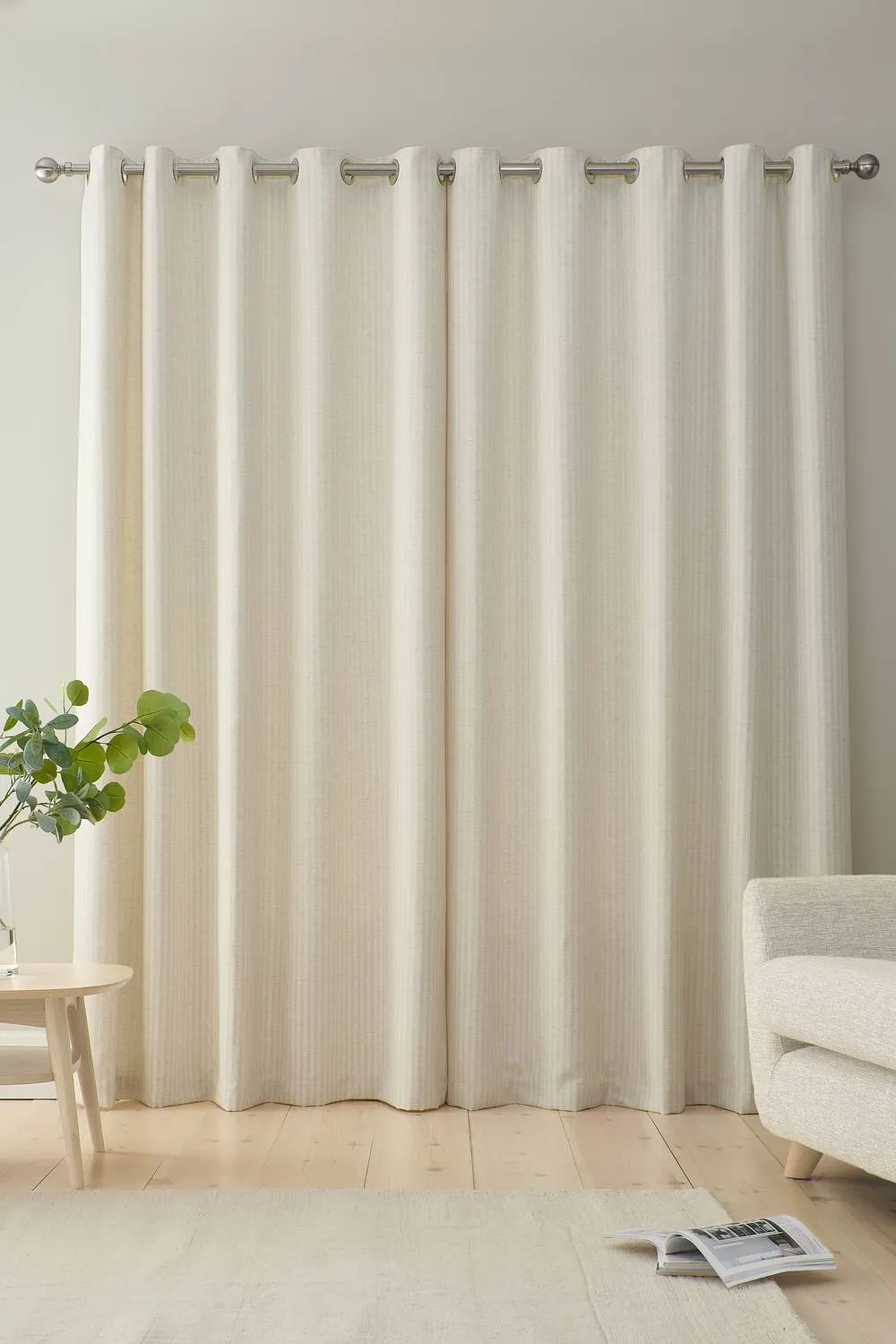Bianca 'Chenille Stripe' Lined Eyelet Curtains in Cream 2