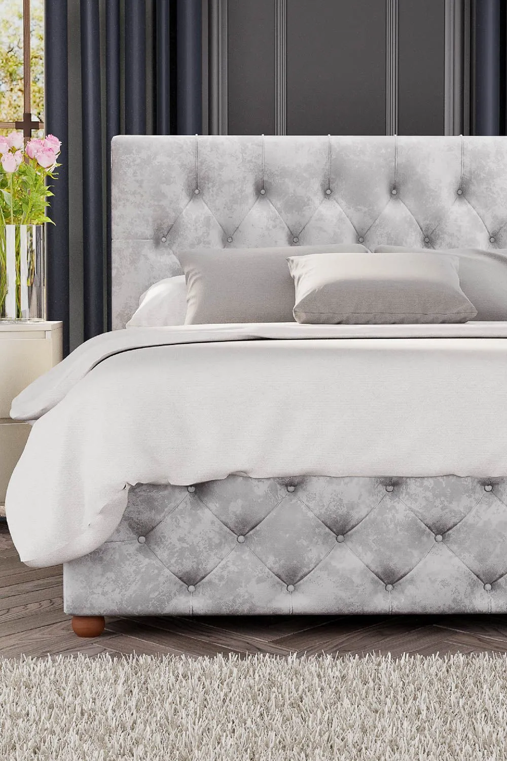 Laurence Llewelyn-Bowen Luna Ottoman Storage Bed in Mirazzi Velvet Fabric, Custom Made in Silver 4