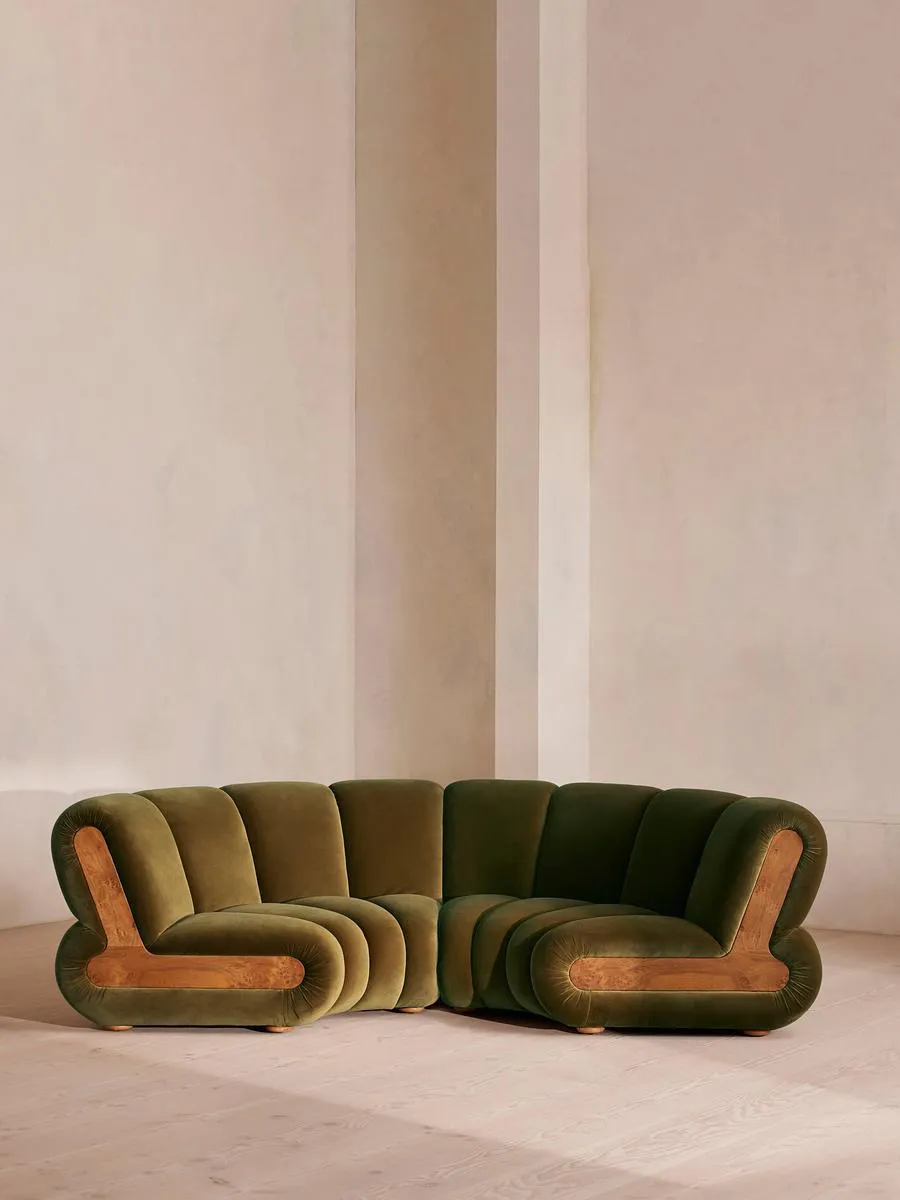 Noelle Modular Curved Sofa, Four Seater, Velvet, Olive