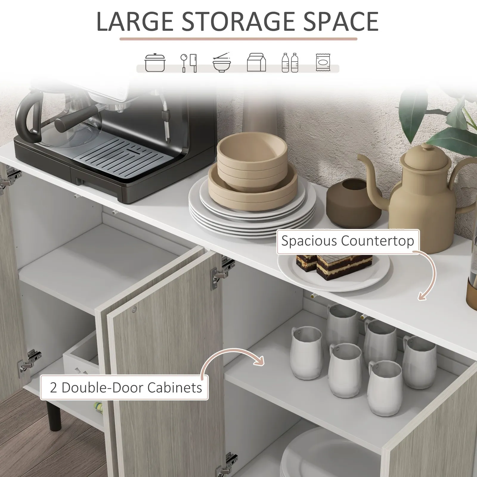 HOMCOM Sideboard Storage Cabinet for Living Room with Adjustable Shelves in White 4