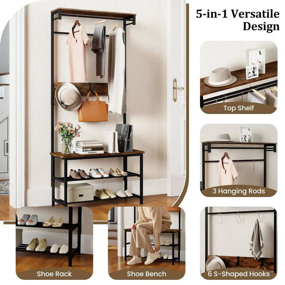 Costway 5-in-1 Multifunctional Entryway Organizer with Storage Shelf in Brown 4