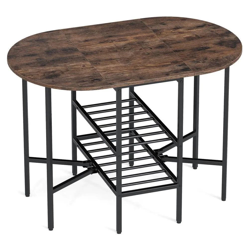 Costway Folding dining table Oval dining table w/2 folding panels Dining table in Brown 4
