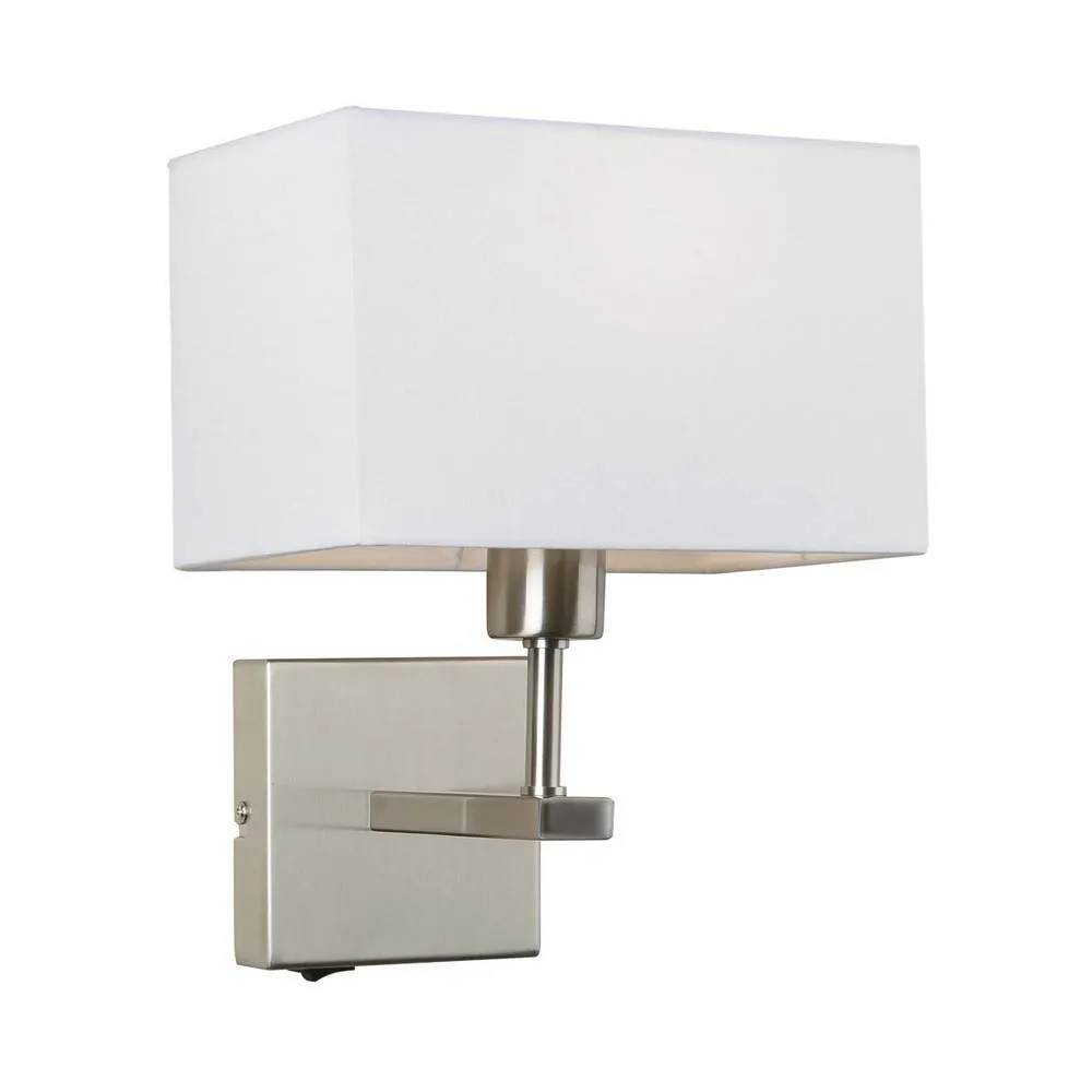Netlighting Modern Bedside Lamp Nickel 1 Light with White Rectangular Shade E27 in Grey