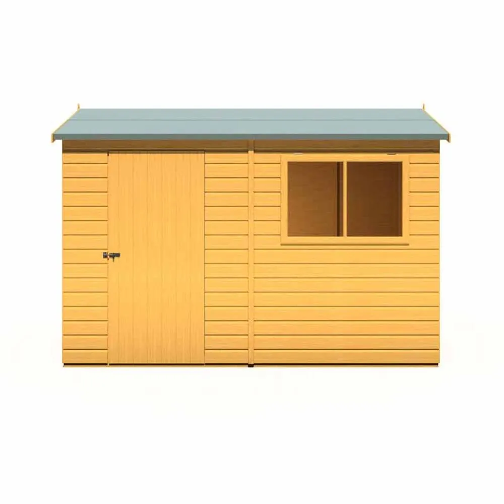 Shires Lewis 10 x 8 Feet Single Door Reverse Apex Style D Shed in Light Brown