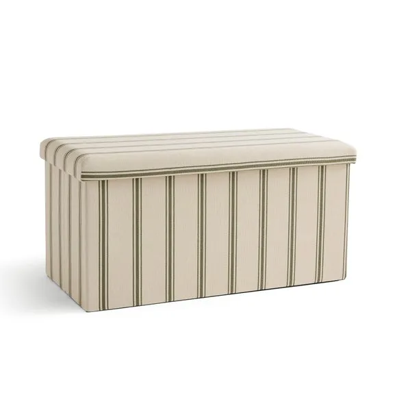 Faux Linen Folkstone Stripe Rectangle Ottoman 3