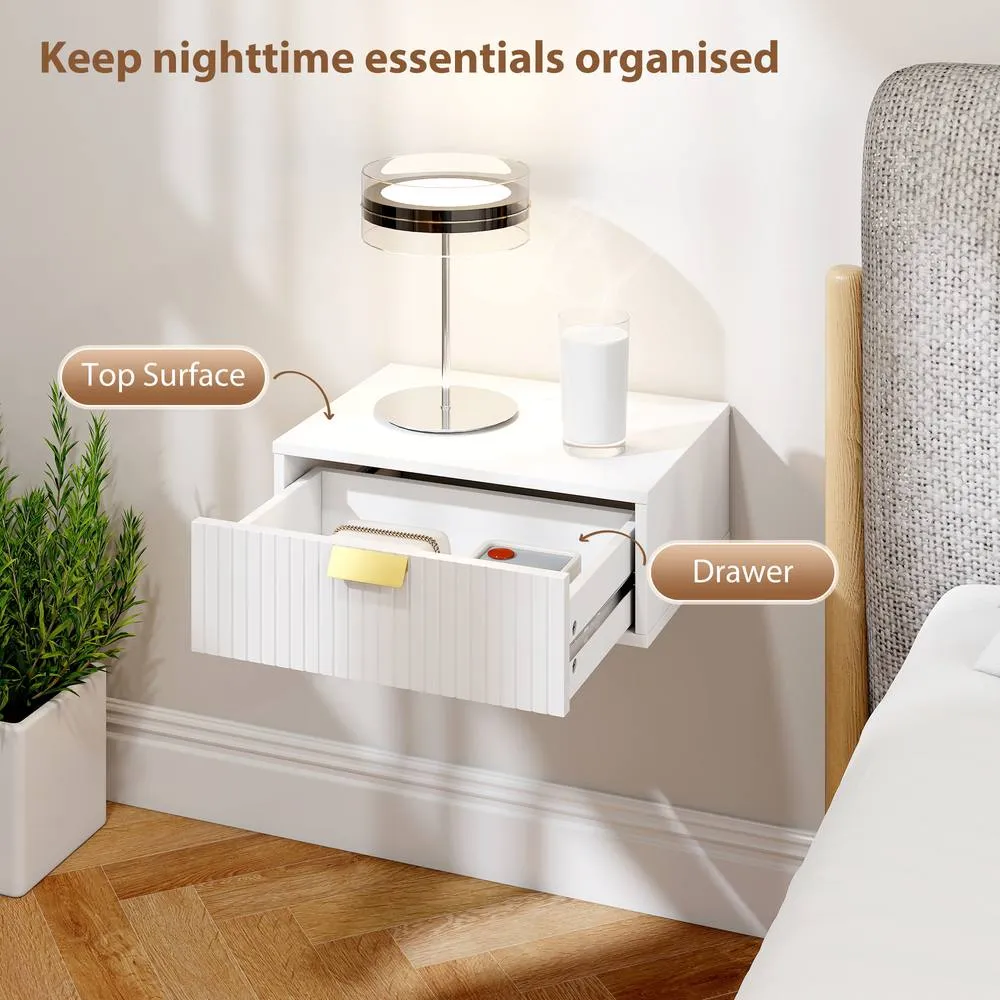 HOMCOM Floating Nightstands Set of 2 Bedside Tables w/ Wave Drawer in White 5