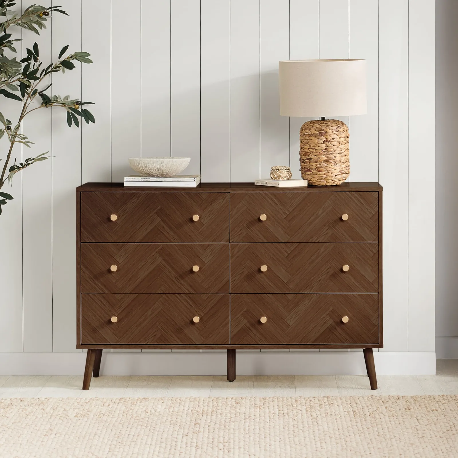 Herringford - 6 Drawer Chest of Drawers - Walnut - Wooden - Happy Beds 1