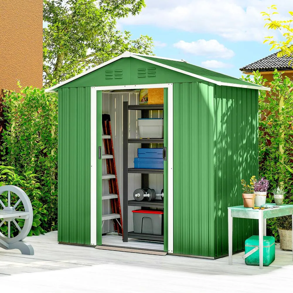 OUTSUNNY 6.5x3.5ft Metal Garden Shed for Garden, Green