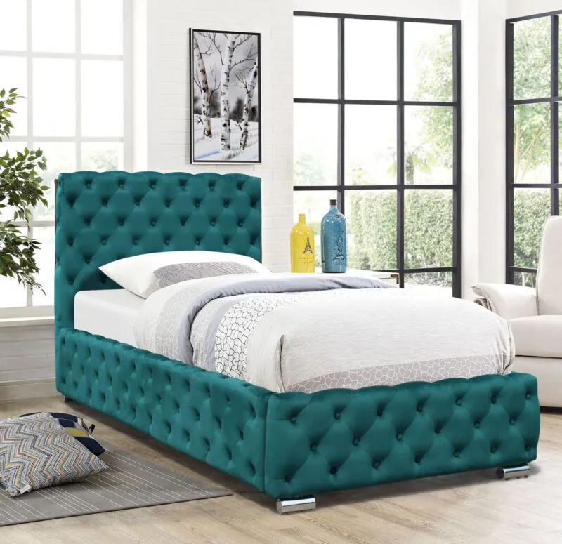Comfy Living Ltd Tufted Fabric Bed Frame in Green 1