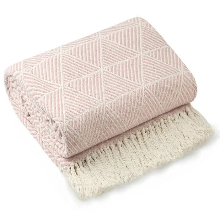 New Edge Blinds NewEdgeBlinds Geo Diamond Collection Recycled Cotton Throw in Blush Pink (90" x 100"), Pink
