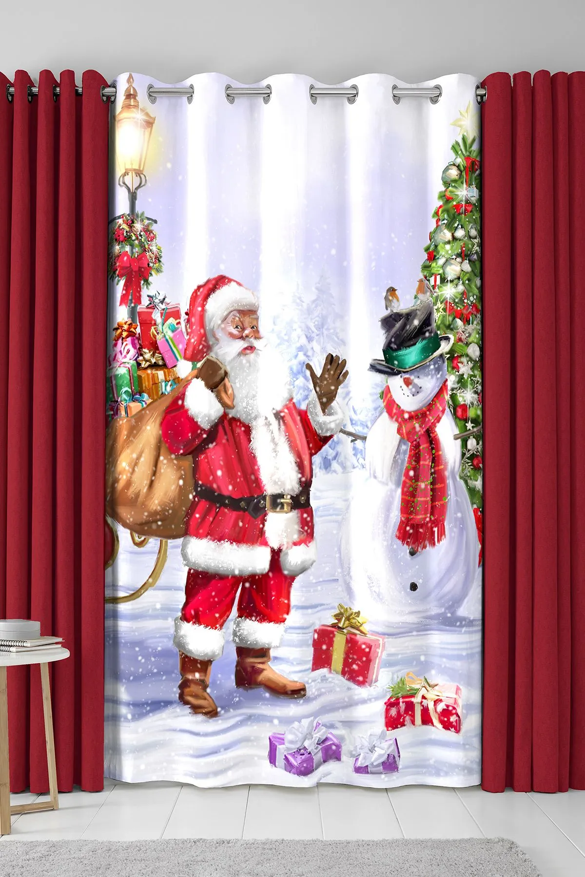 Fusion 'Santa & Snowy' Christmas Scene Eyelet Single Panel Door Curtain