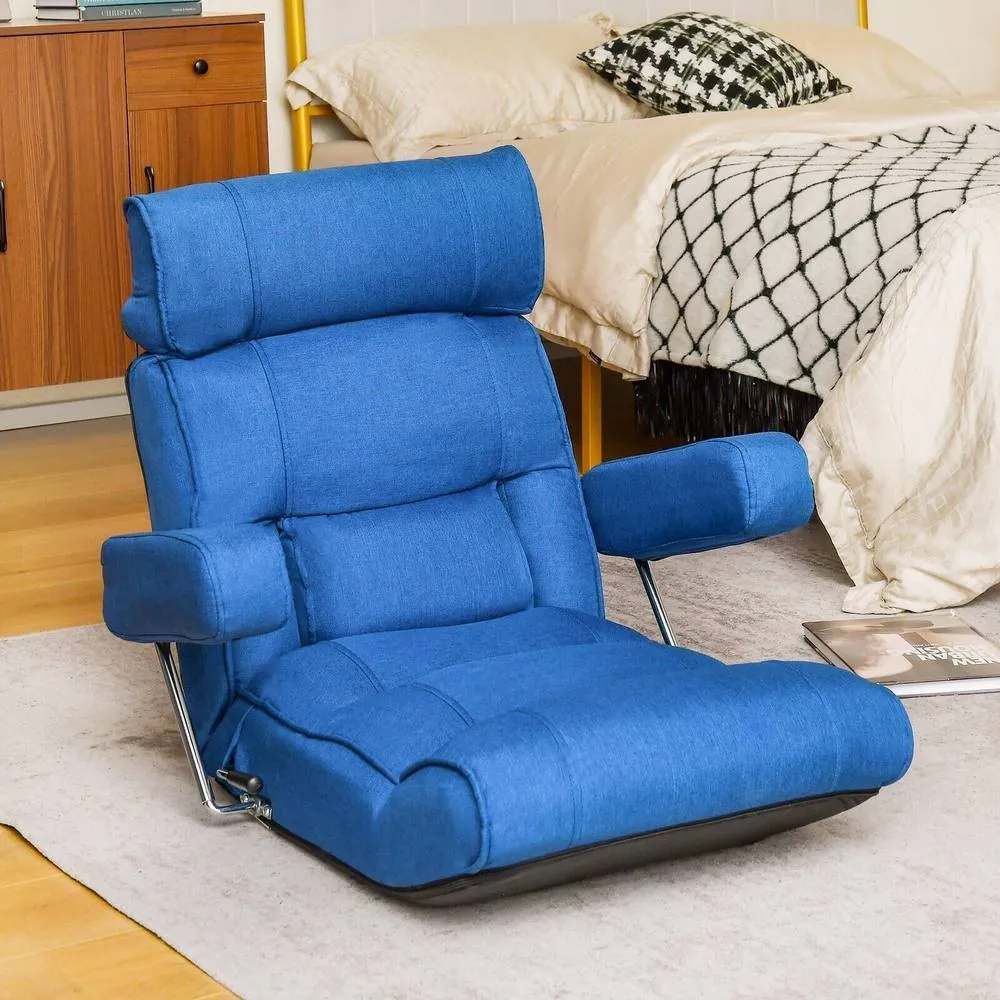 Costway Folding Sofa Chair Floor Lounger Sofa W/ 6 Adjustment Back in Blue 4