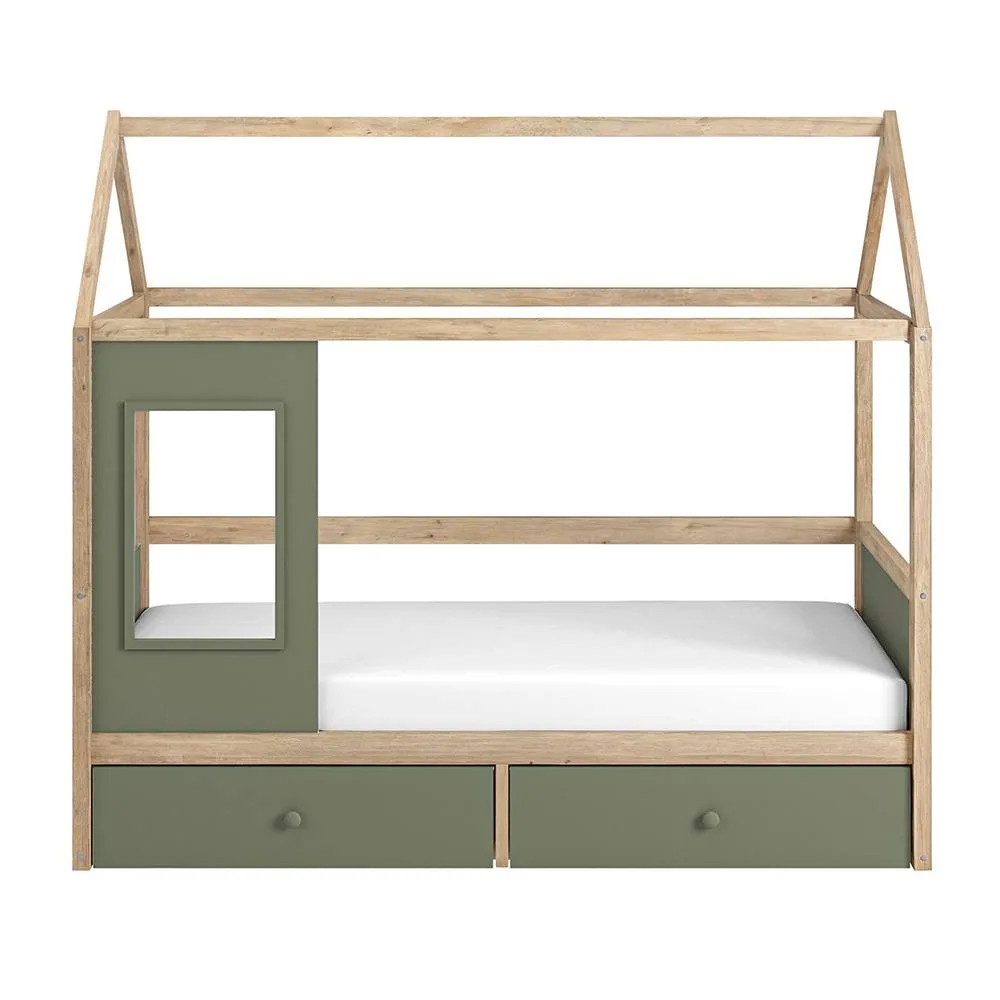 Flair Ted Play House Wooden Bed with Storage in Green 4