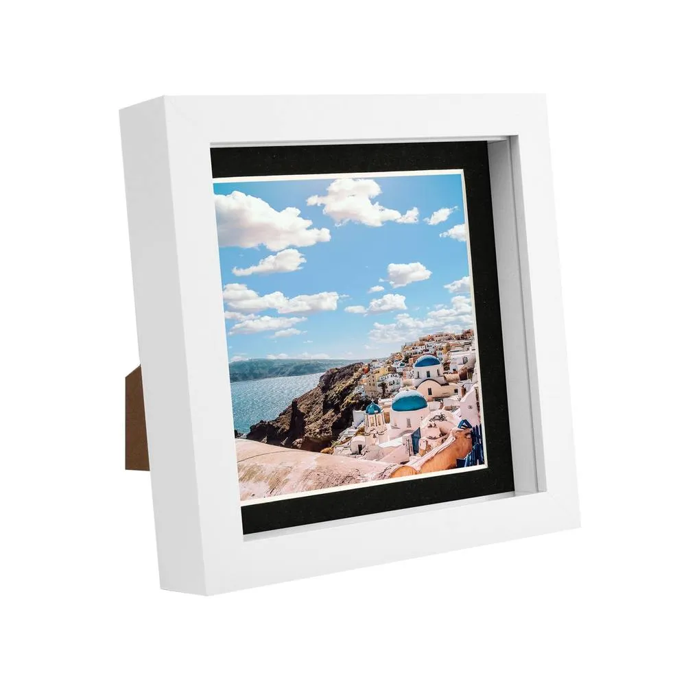 Nicola Spring 6" x 6" White 3D Box Photo Frame - 4" x 4" Mount in Black 1