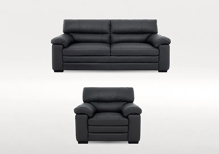 Cozee 2 Seater Leather Sofa and Armchair Set - Shale Grey
