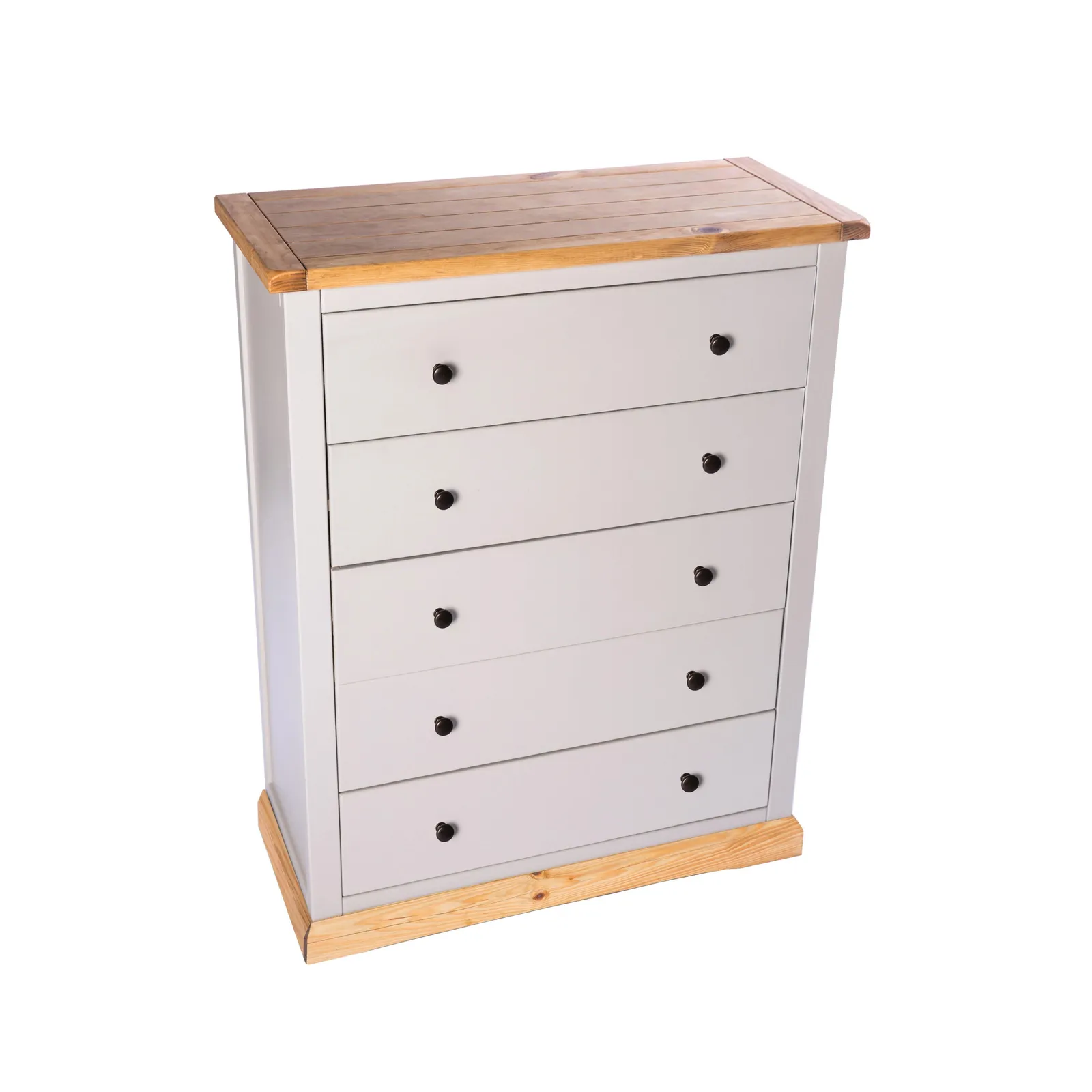 Cabinet Bits Bomporto 5 Drawer Chest of Drawers Brass Knob in Light Grey 3