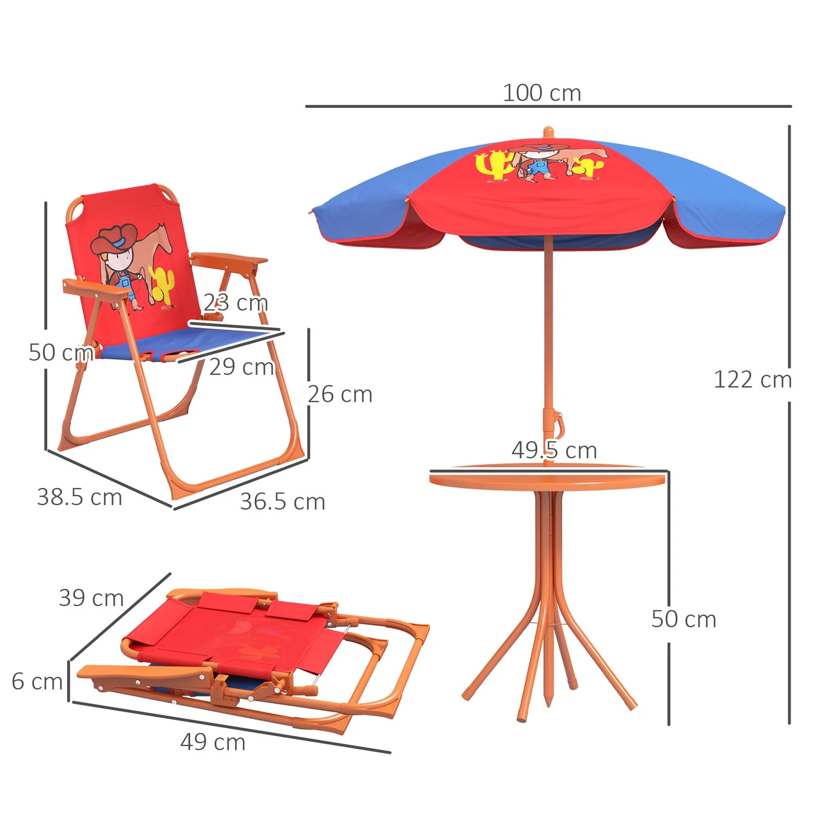 OUTSUNNY Children Table & Chair Set Outdoor Garden Furniture Set w/ Cowboy Theme 3