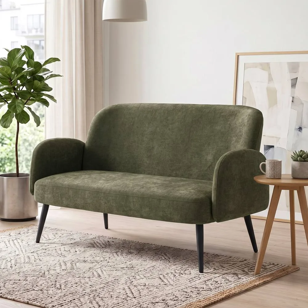 HOMCOM 2 Seater Sofa, Velvet Small Sofa Loveseat with Wide Seat, Green 2