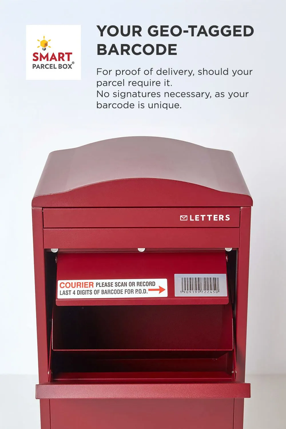 Homescapes Smart Parcel Box® Large Curved Top Front Access Secure Delivery Box in Red 6