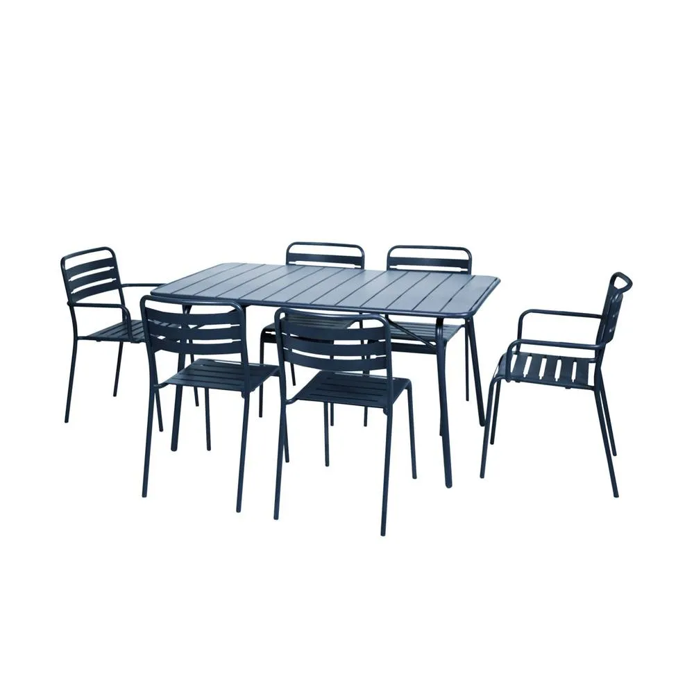 sweeek 6-seater metal garden table set with 6 chairs in Dark Blue 2
