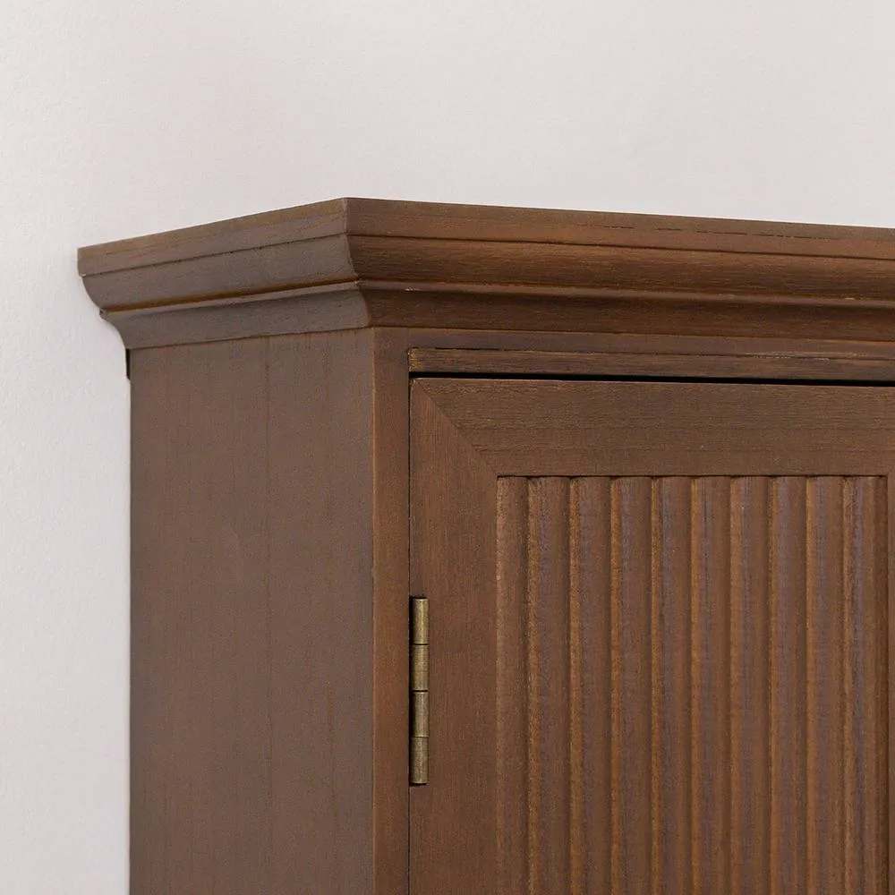 Melody Maison Dark Wood Reeded Wall Mounted Cabinet in Brown 2
