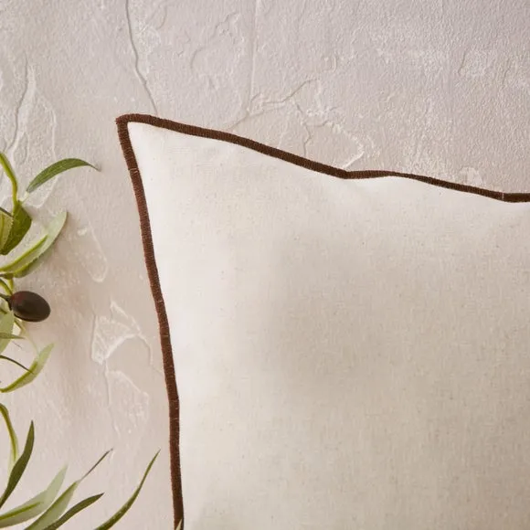 Embroidered Edge Cotton Square Cushion Cover 3