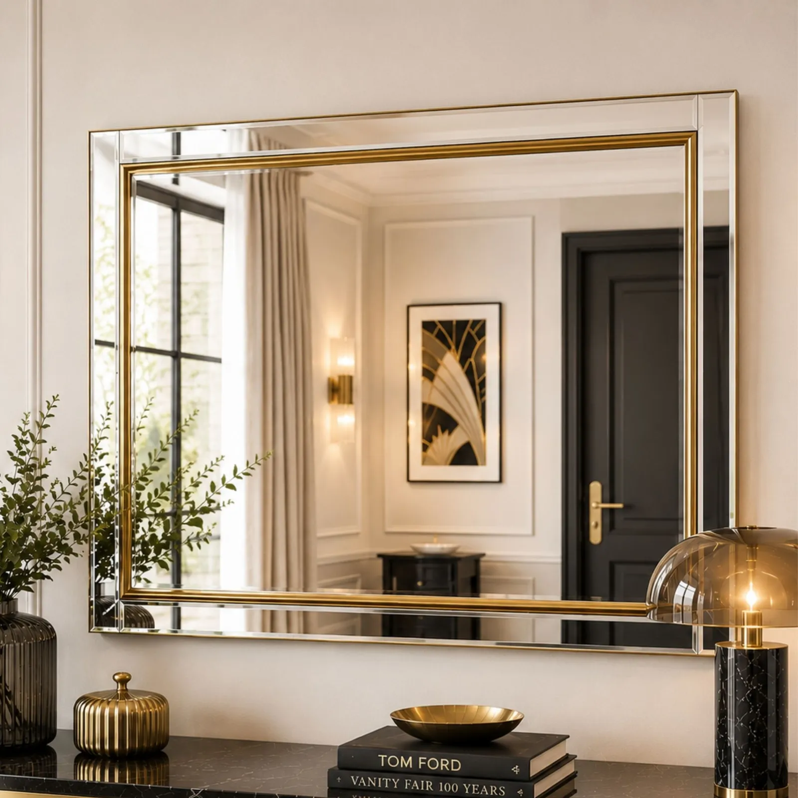 Yearn Mirrors Brass framed bevelled mirror 90.5x65cm in Gold 2