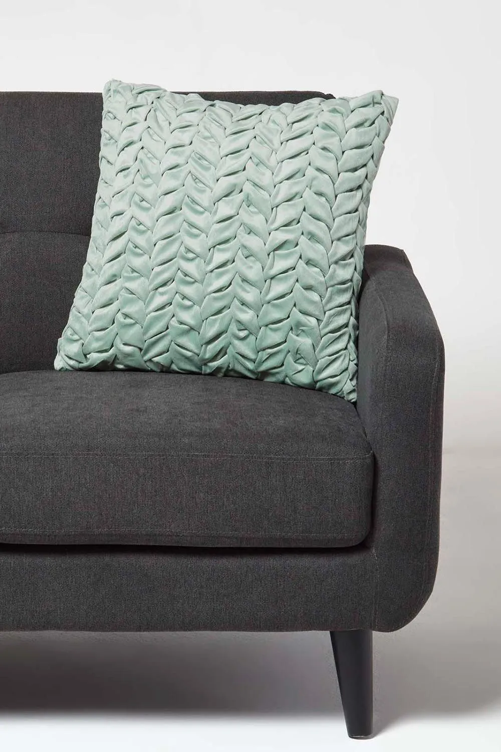 Homescapes Grace Pleated Velvet Cushion in Green 2