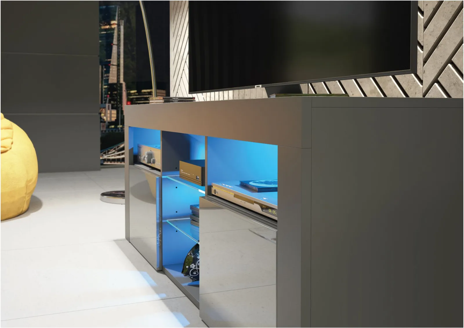 Creative Furniture Pulse TV Unit 145cm - A Stylish & Practical Cabinet with Gloss Doors & LED Lights in Dark Grey 5